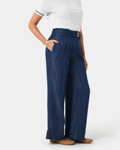 Forcast Kaley Lyocell Denim Trousers Indigo Blue New