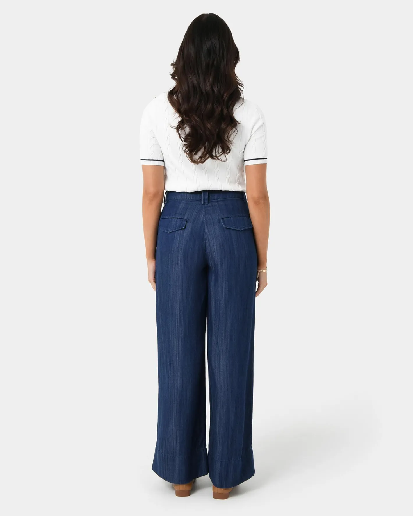 Forcast Kaley Lyocell Denim Trousers Indigo Blue New