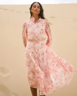 Forcast Kalia Midi Floral Dress French Pink