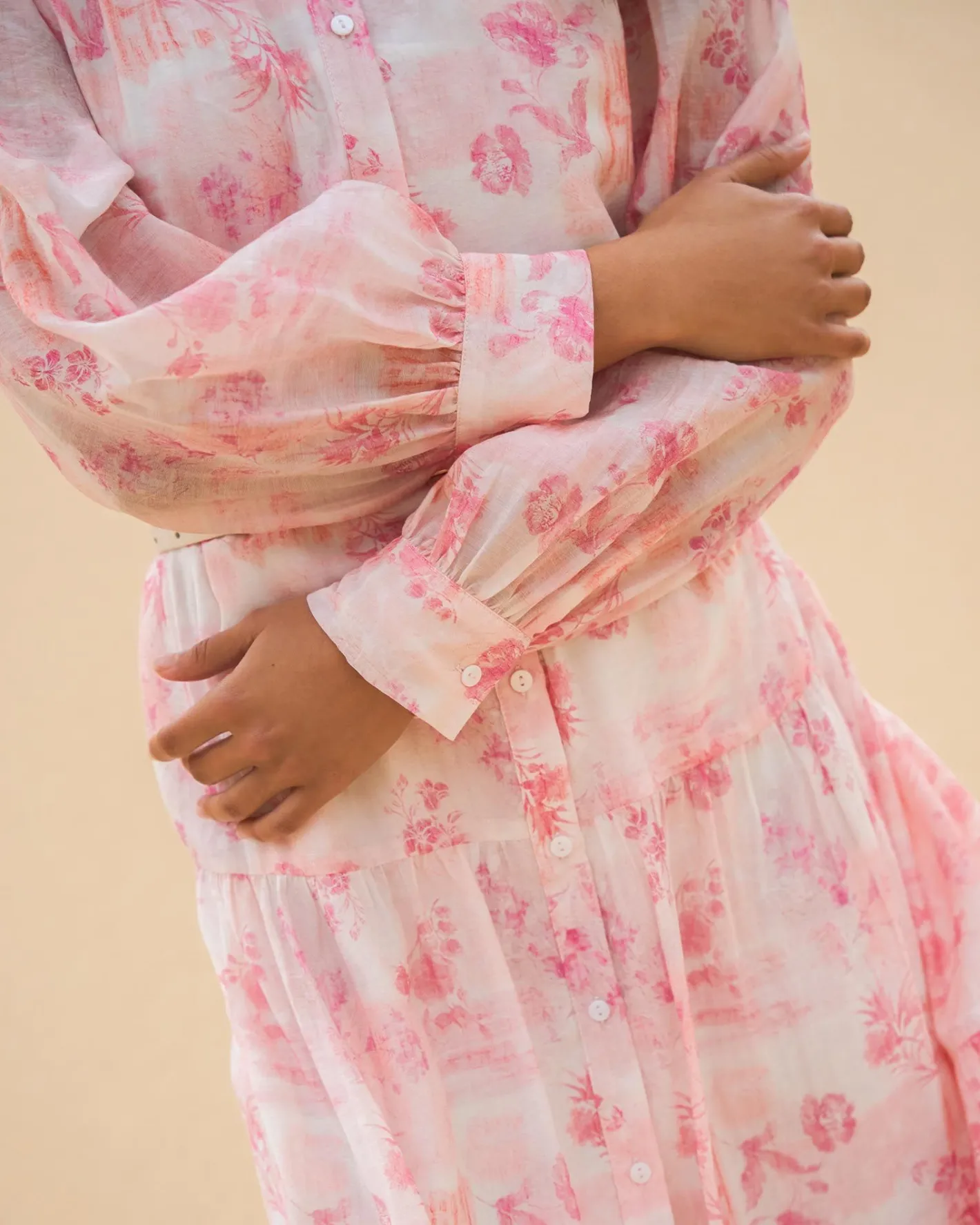 Forcast Kalia Midi Floral Dress French Pink