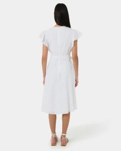 Forcast Kavya Tie-waist Cotton Dress White New