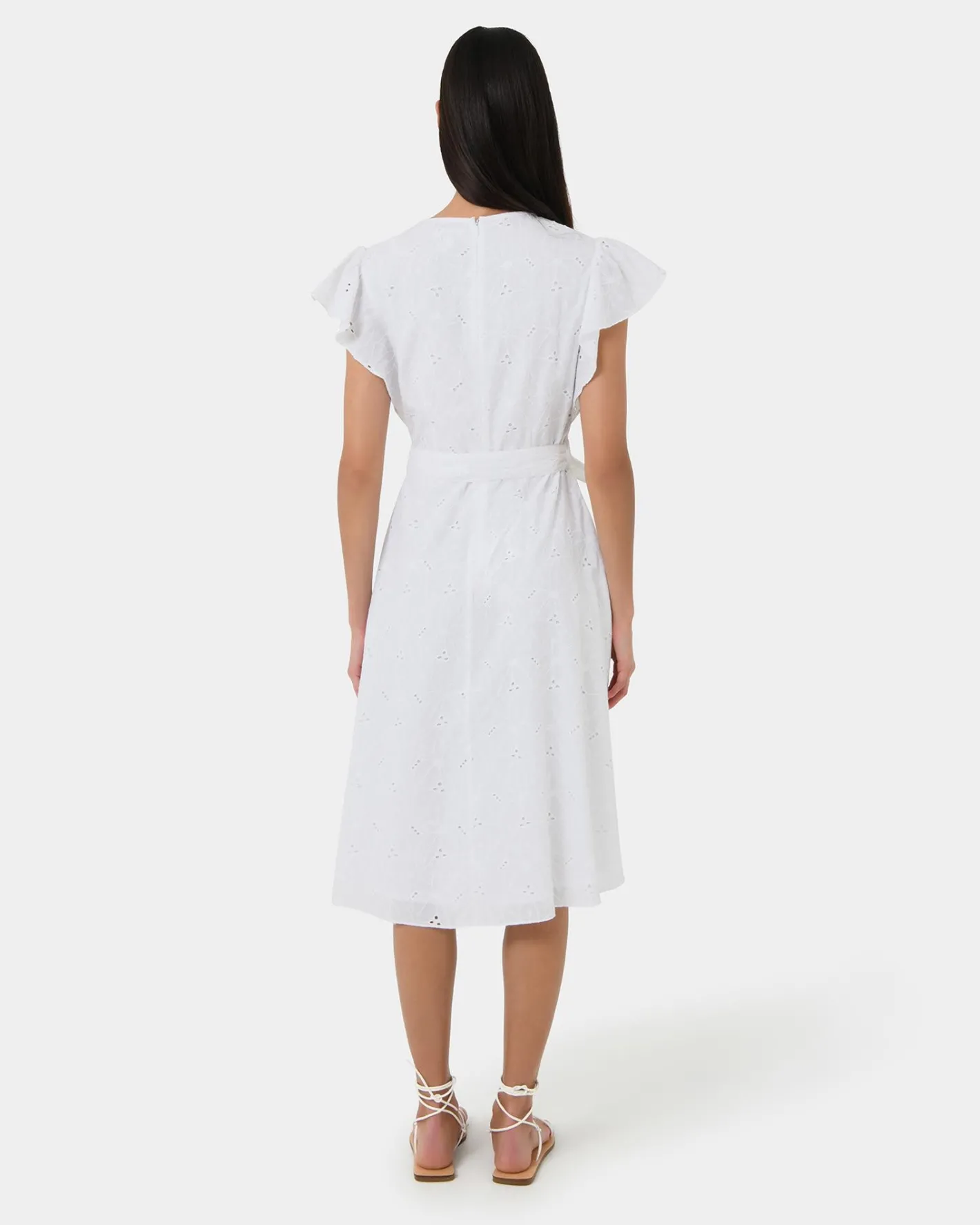 Forcast Kavya Tie-waist Cotton Dress White New