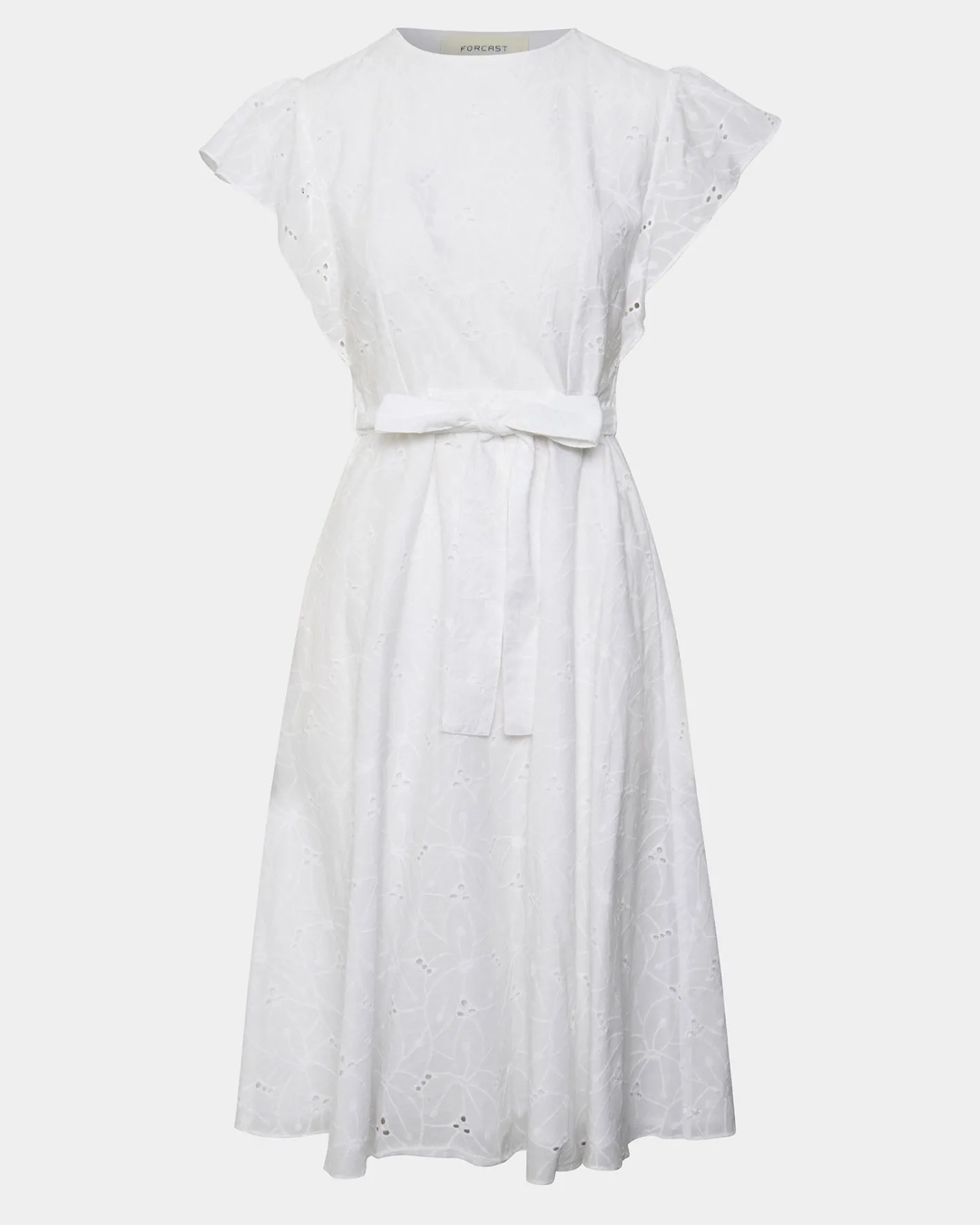 Forcast Kavya Tie-waist Cotton Dress White New