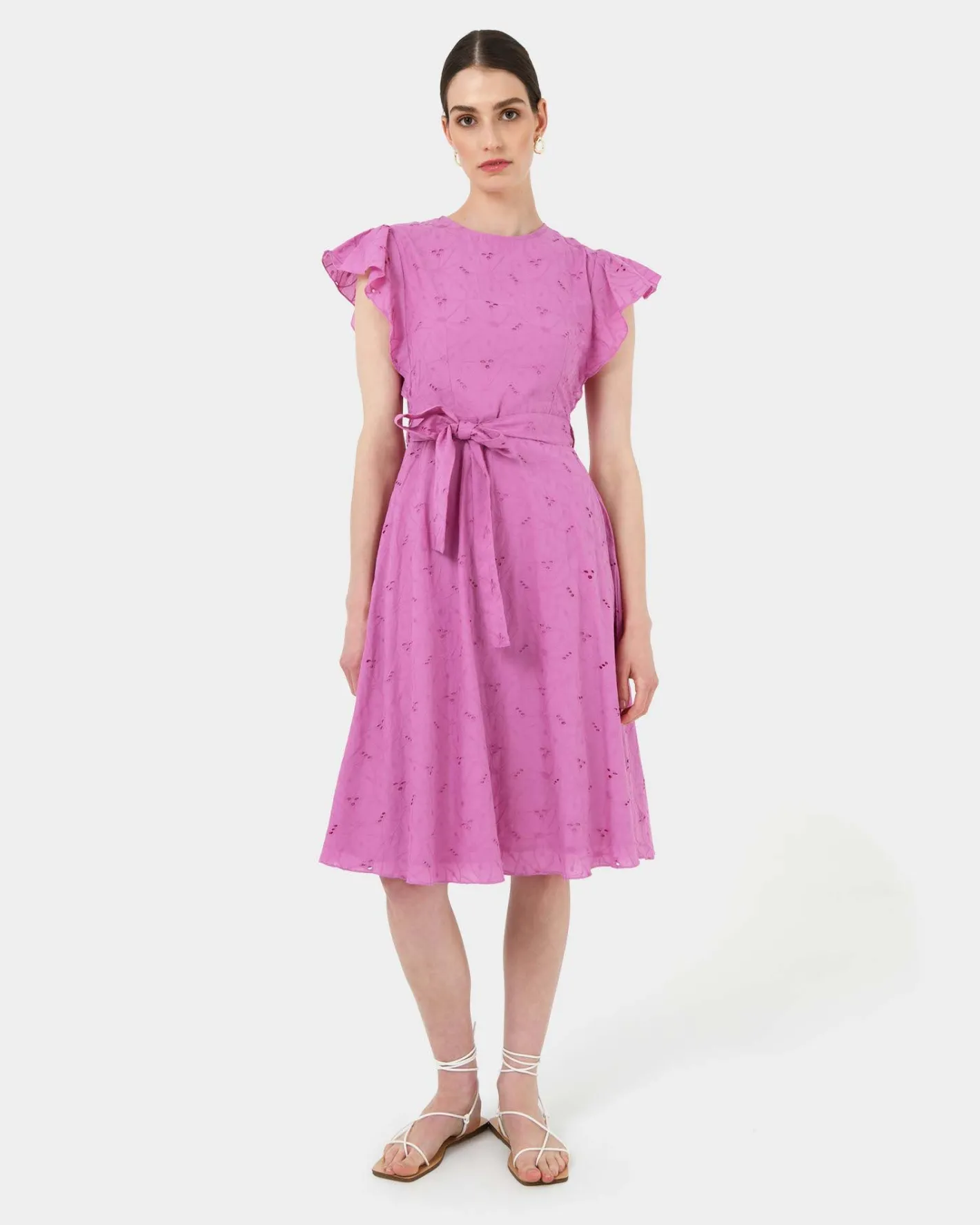 Forcast Kavya Tie-waist Cotton Dress Bright Orchid Best