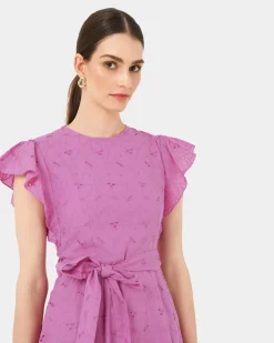 Forcast Kavya Tie-waist Cotton Dress Bright Orchid Best