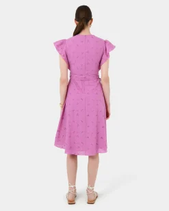Forcast Kavya Tie-waist Cotton Dress Bright Orchid Best