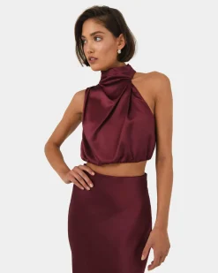 Forcast Kaye Asymmetric Cowl Neck Top Wine Hot
