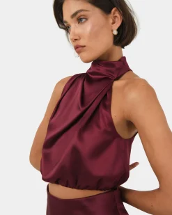 Forcast Kaye Asymmetric Cowl Neck Top Wine Hot