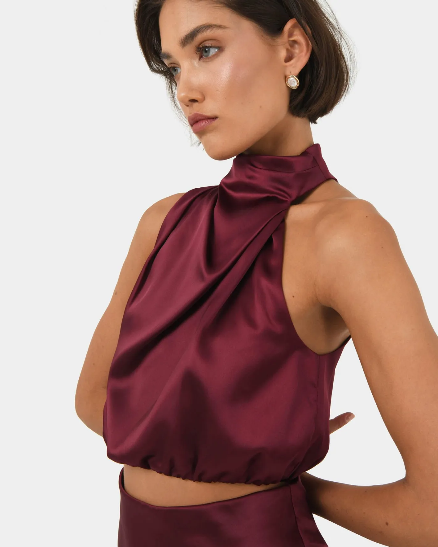 Forcast Kaye Asymmetric Cowl Neck Top Wine Hot
