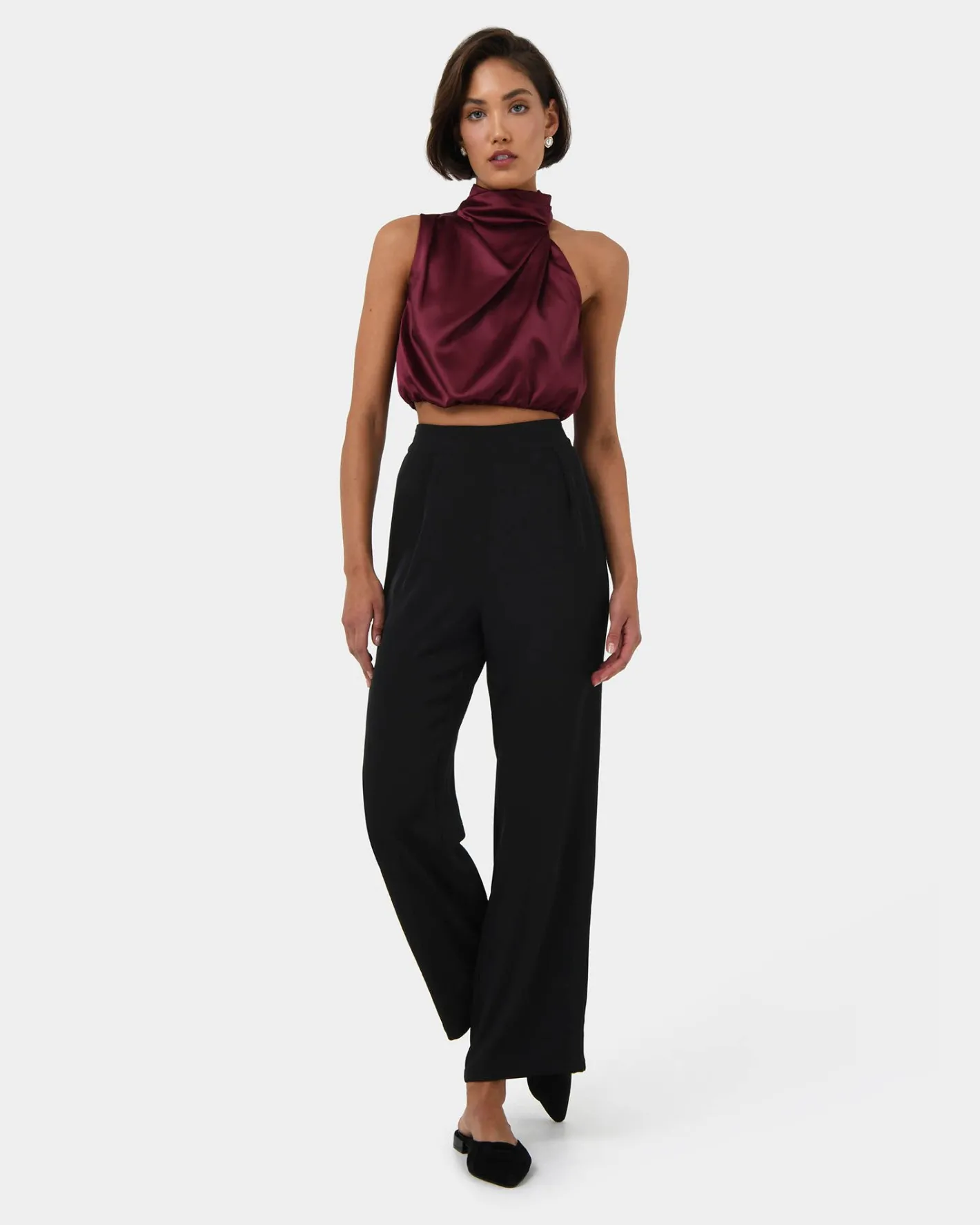 Forcast Kaye Asymmetric Cowl Neck Top Wine Hot