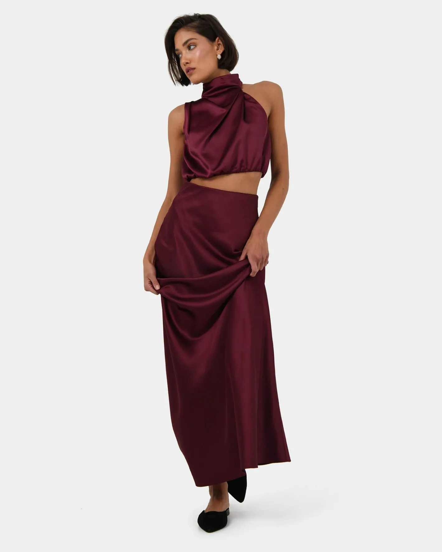 Forcast Kaye Asymmetric Cowl Neck Top Wine Hot