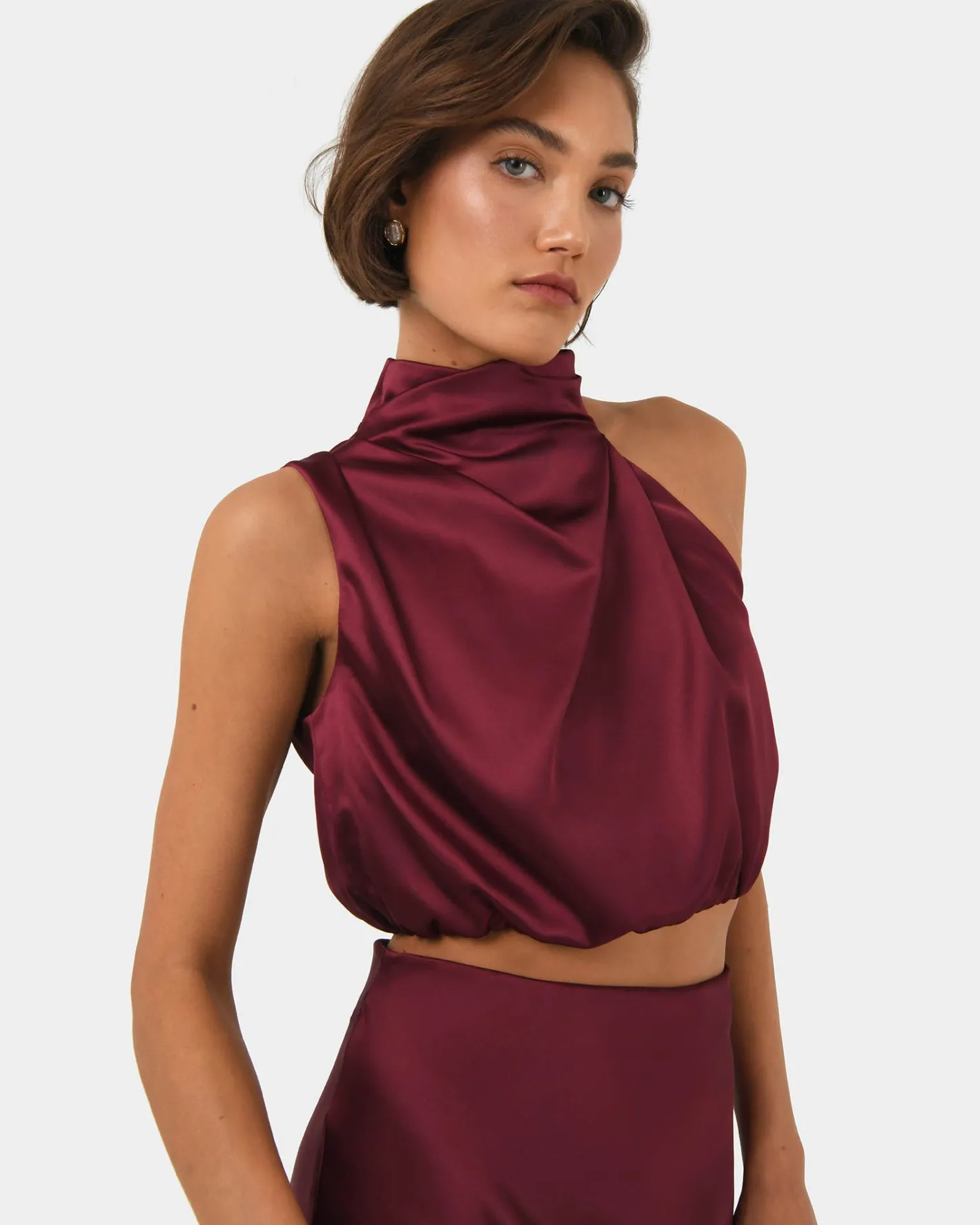 Forcast Kaye Asymmetric Cowl Neck Top Wine Hot