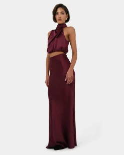 Forcast Kaye Maxi Bias Skirt Wine Online