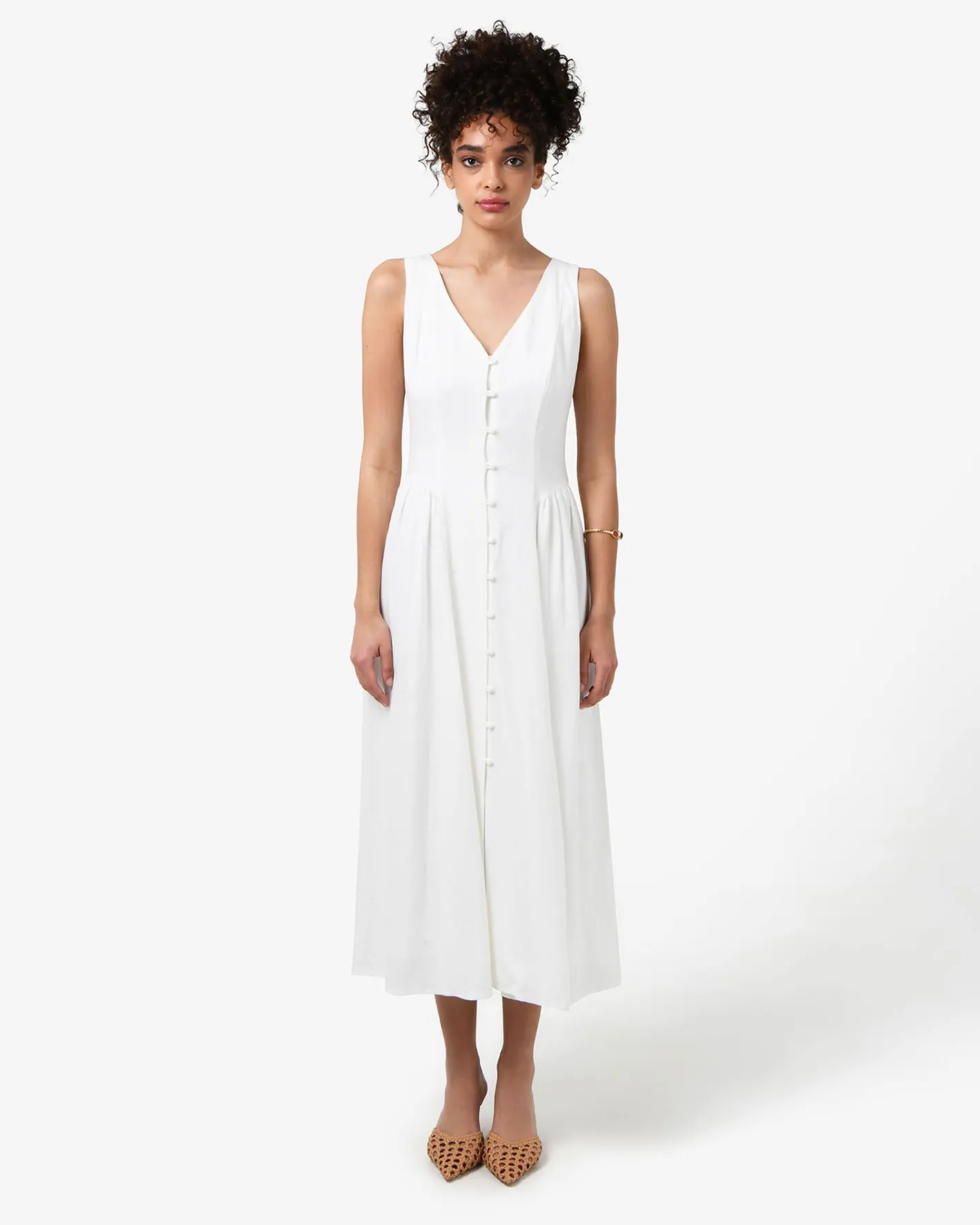 Forcast Kendal Linen Blend Dress White Sugar