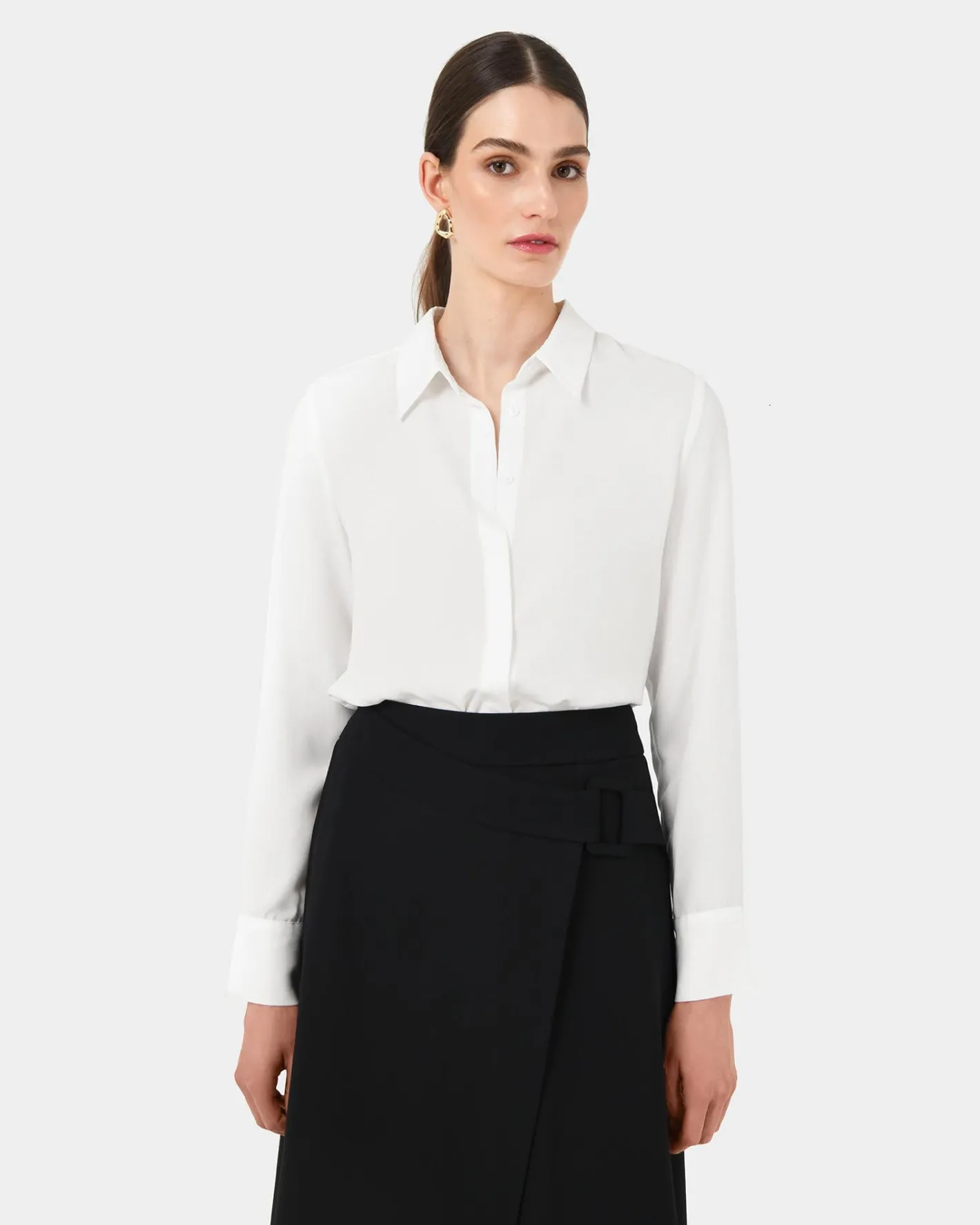 Forcast Kevin Relax Fit Crepe Shirt Ivory Online