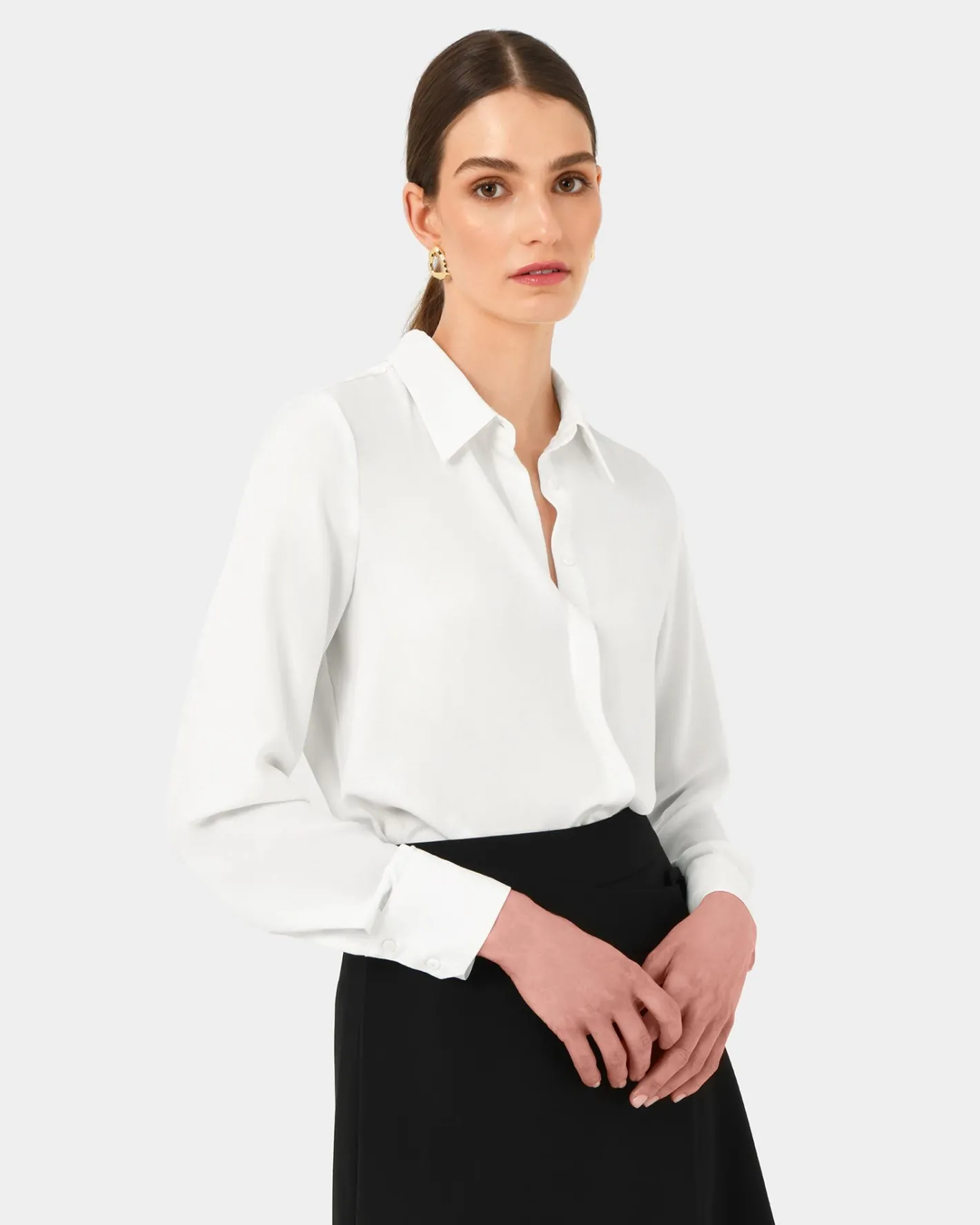 Forcast Kevin Relax Fit Crepe Shirt Ivory Online
