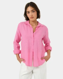 Forcast Khalo Linen Buttoned Shirt Pink Best