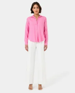 Forcast Khalo Linen Buttoned Shirt Pink Best
