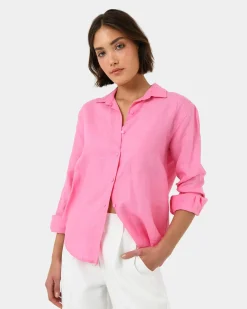 Forcast Khalo Linen Buttoned Shirt Pink Best
