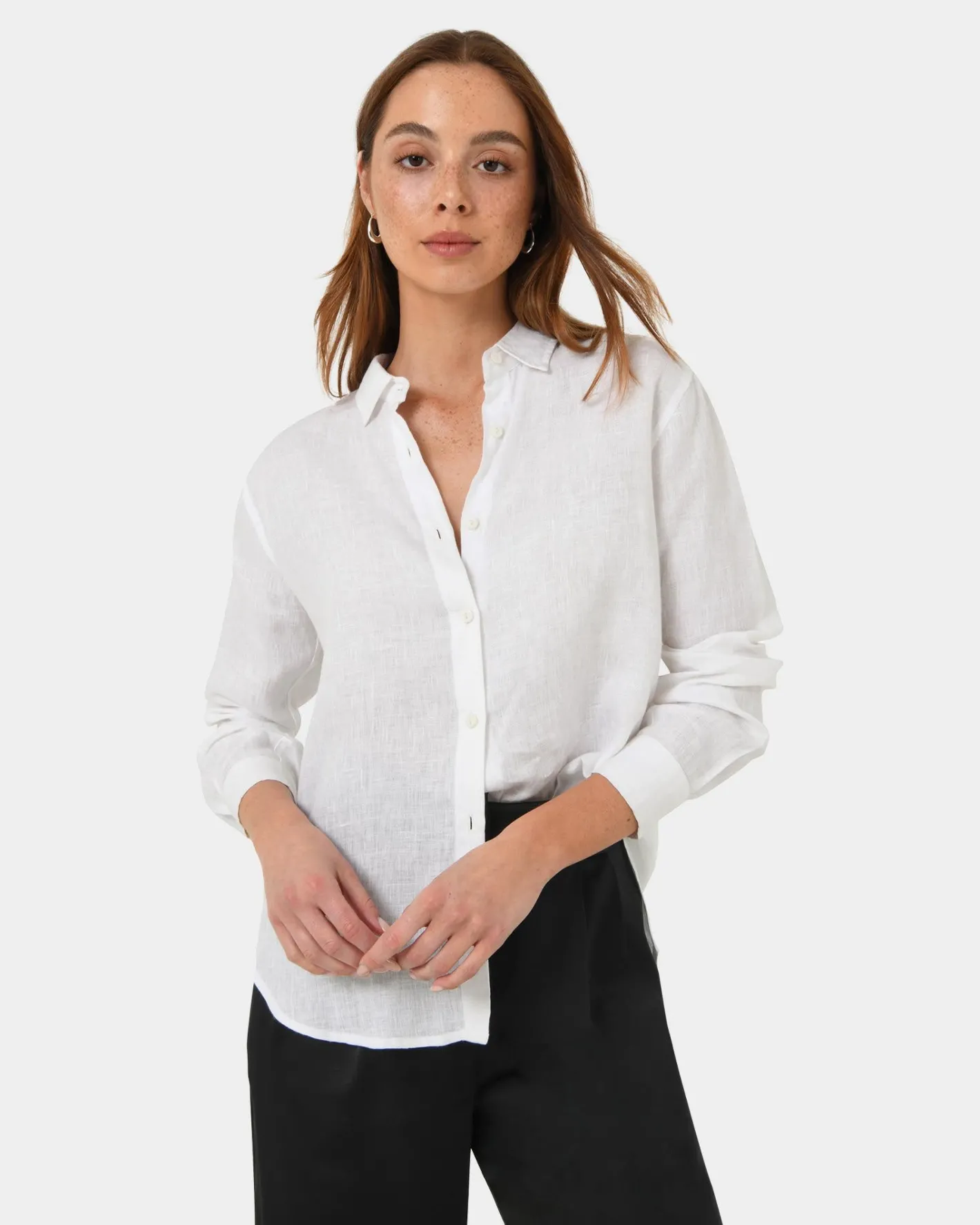Forcast Khalo Linen Buttoned Shirt White Clearance