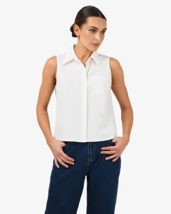 Forcast Kia Cotton Sleeveless Shirt White New