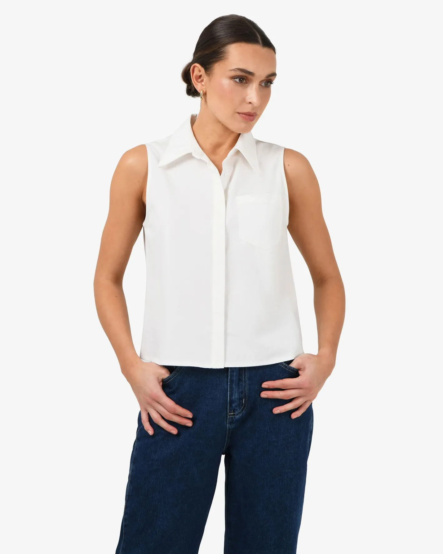 Forcast Kia Cotton Sleeveless Shirt White New