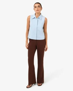 Forcast Kia Cotton Sleeveless Shirt Pastel Blue Clearance