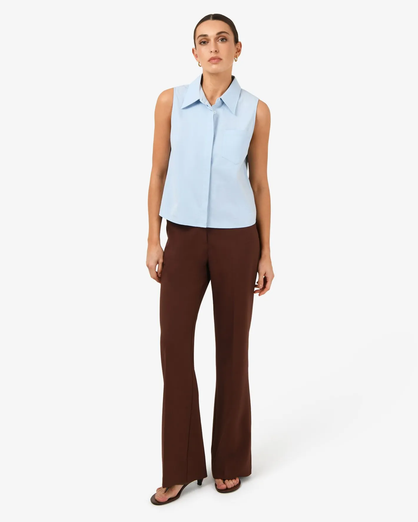 Forcast Kia Cotton Sleeveless Shirt Pastel Blue Clearance