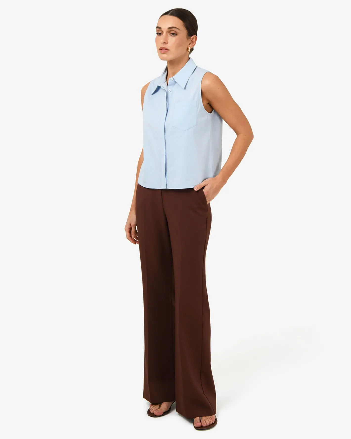 Forcast Kia Cotton Sleeveless Shirt Pastel Blue Clearance