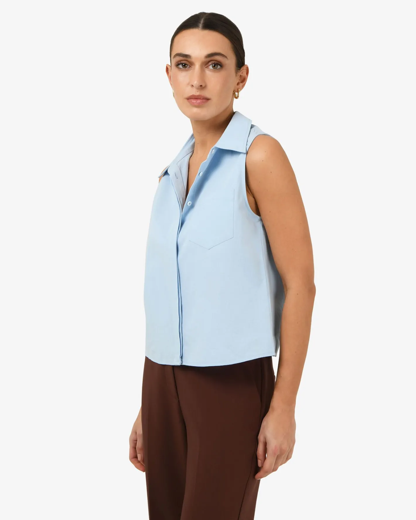 Forcast Kia Cotton Sleeveless Shirt Pastel Blue Clearance