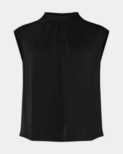 Forcast Kiar Pleated Satin Top Black