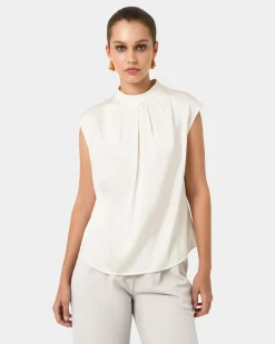 Forcast Kiar Pleated Satin Top Ivory Best