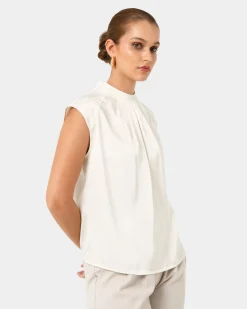 Forcast Kiar Pleated Satin Top Ivory Best