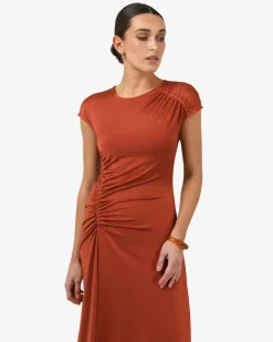 Forcast Kim Asymmetric Ruched Dress Rust
