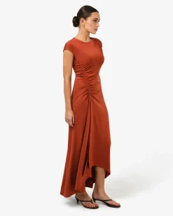 Forcast Kim Asymmetric Ruched Dress Rust