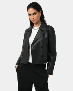 Forcast Kim Cropped Pu Leather Jacket Black Outlet