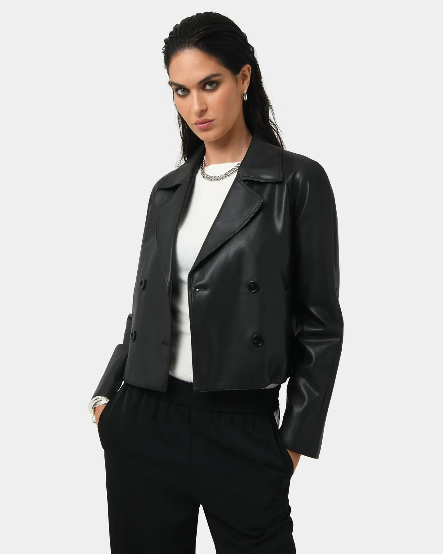 Forcast Kim Cropped Pu Leather Jacket Black Outlet