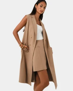 Forcast Kiya Longline Sleeveless Vest Latte Outlet