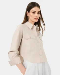 Forcast Kyla Crop Pocket Shirt Beige Discount