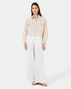 Forcast Kyla Crop Pocket Shirt Beige Discount