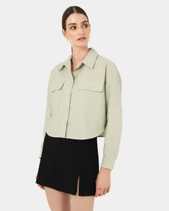 Forcast Kyla Crop Pocket Shirt Light Khaki Outlet