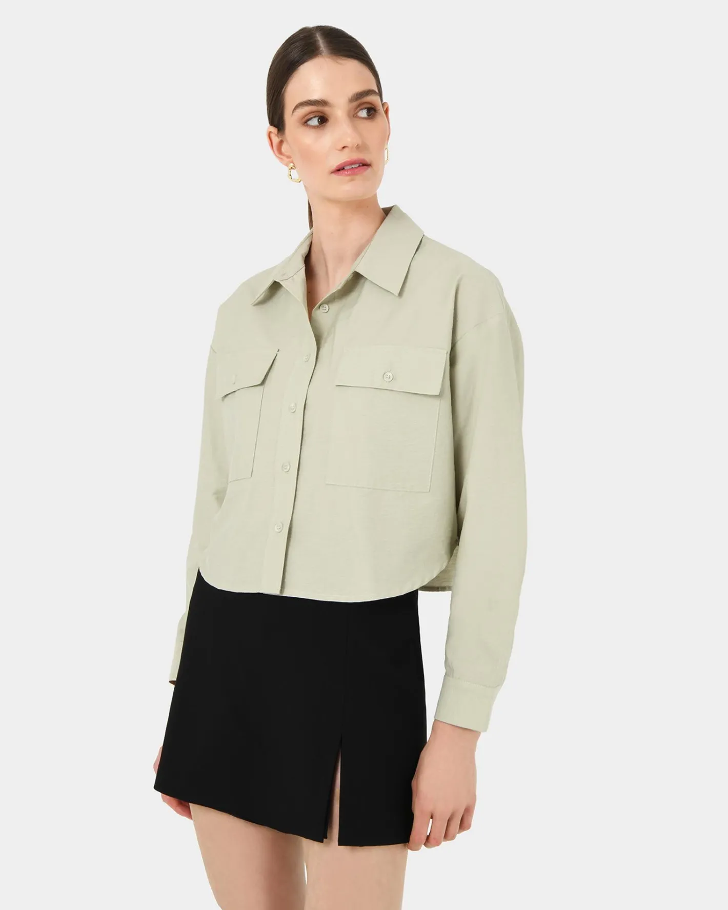 Forcast Kyla Crop Pocket Shirt Light Khaki Outlet