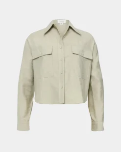 Forcast Kyla Crop Pocket Shirt Light Khaki Outlet