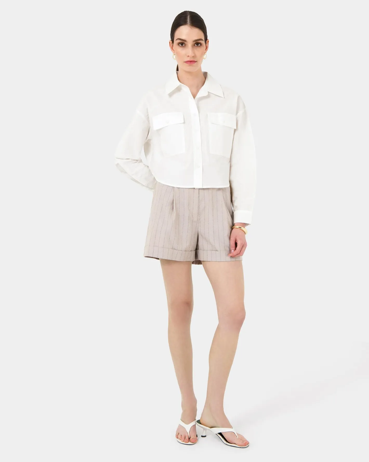 Forcast Kyla Crop Pocket Shirt Ivory Discount
