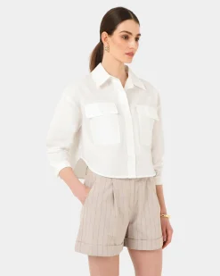 Forcast Kyla Crop Pocket Shirt Ivory Discount