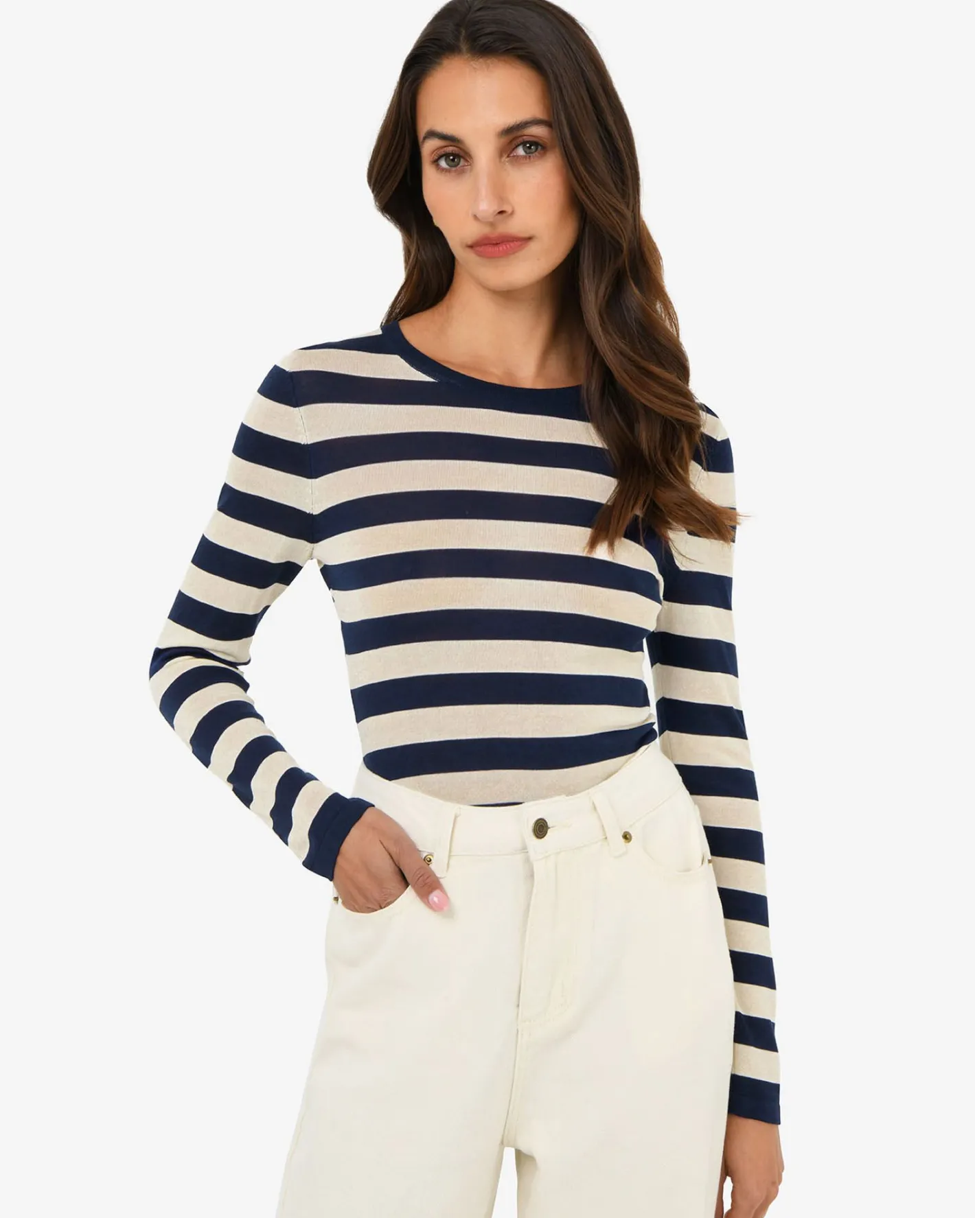 Forcast Lana Stripe Knit Top Navy Cream Online