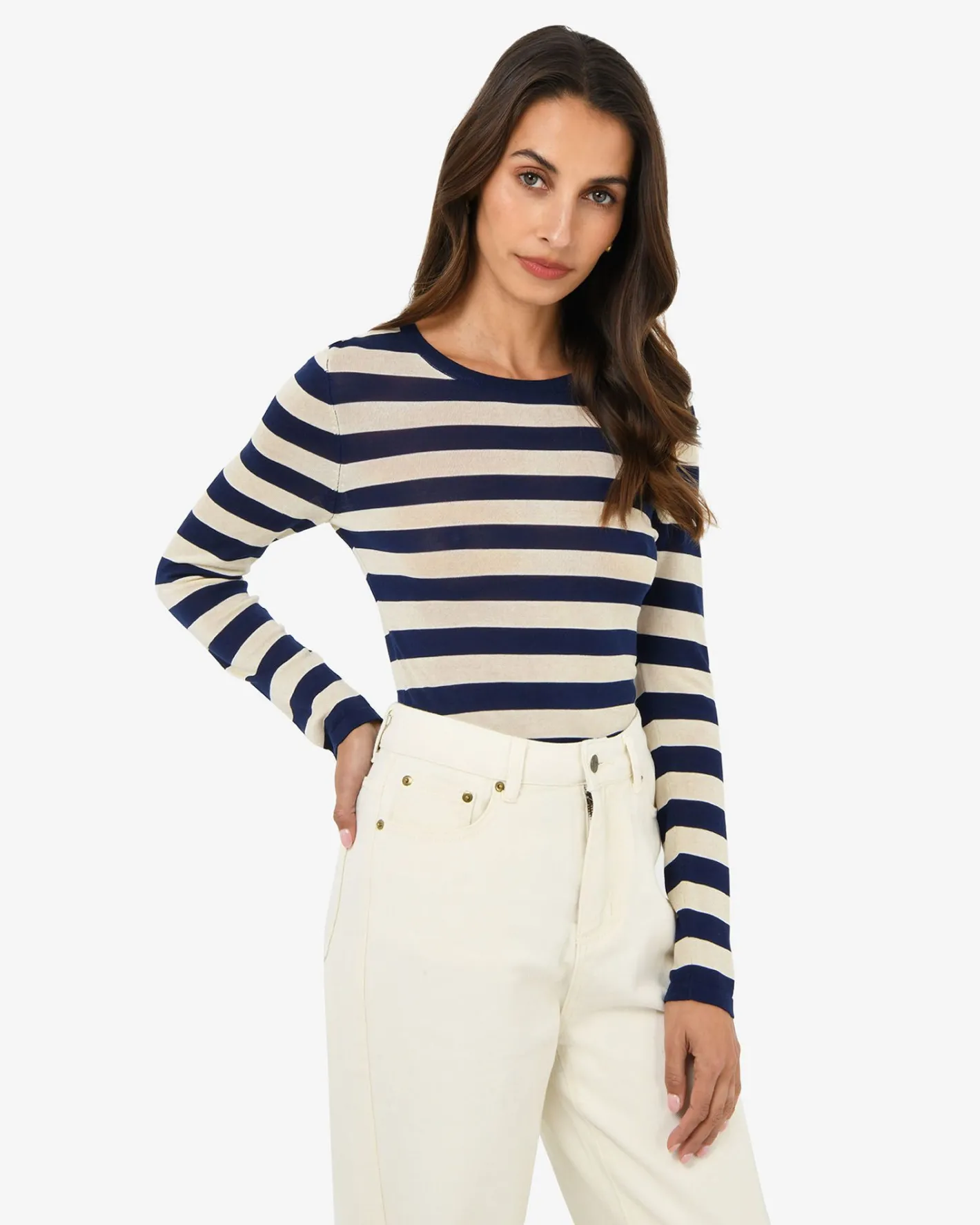 Forcast Lana Stripe Knit Top Navy Cream Online
