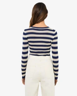 Forcast Lana Stripe Knit Top Navy Cream Online