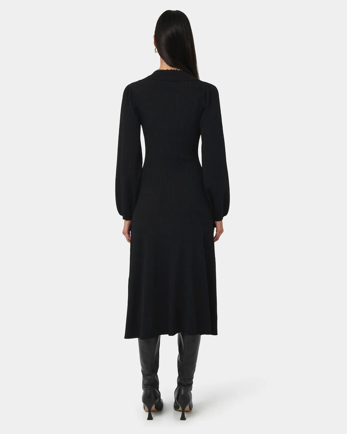 Forcast Lara Collar Midi Knit Dress Black Hot