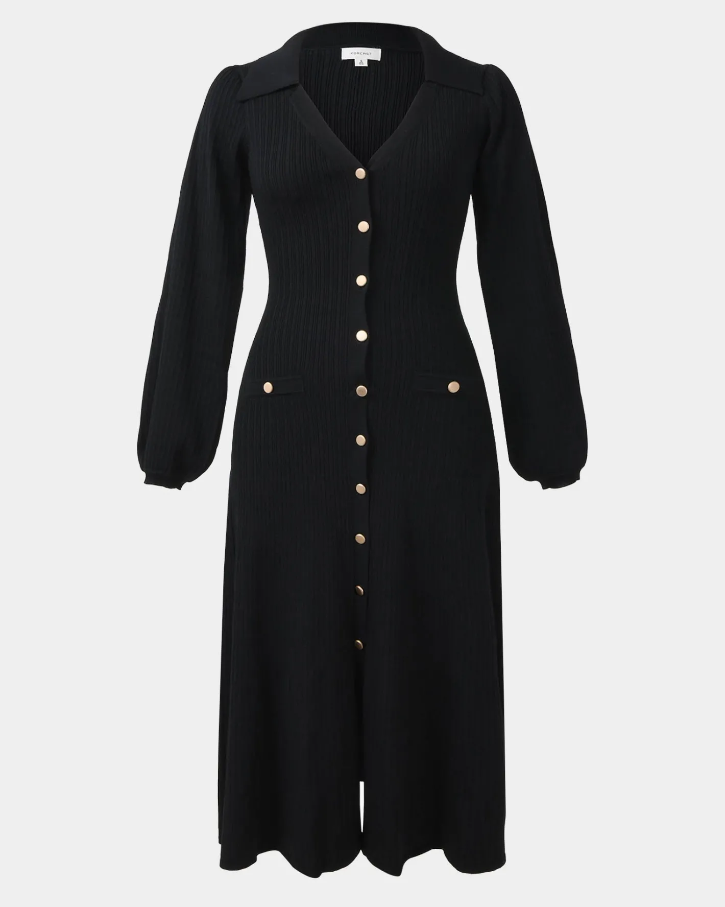 Forcast Lara Collar Midi Knit Dress Black Hot